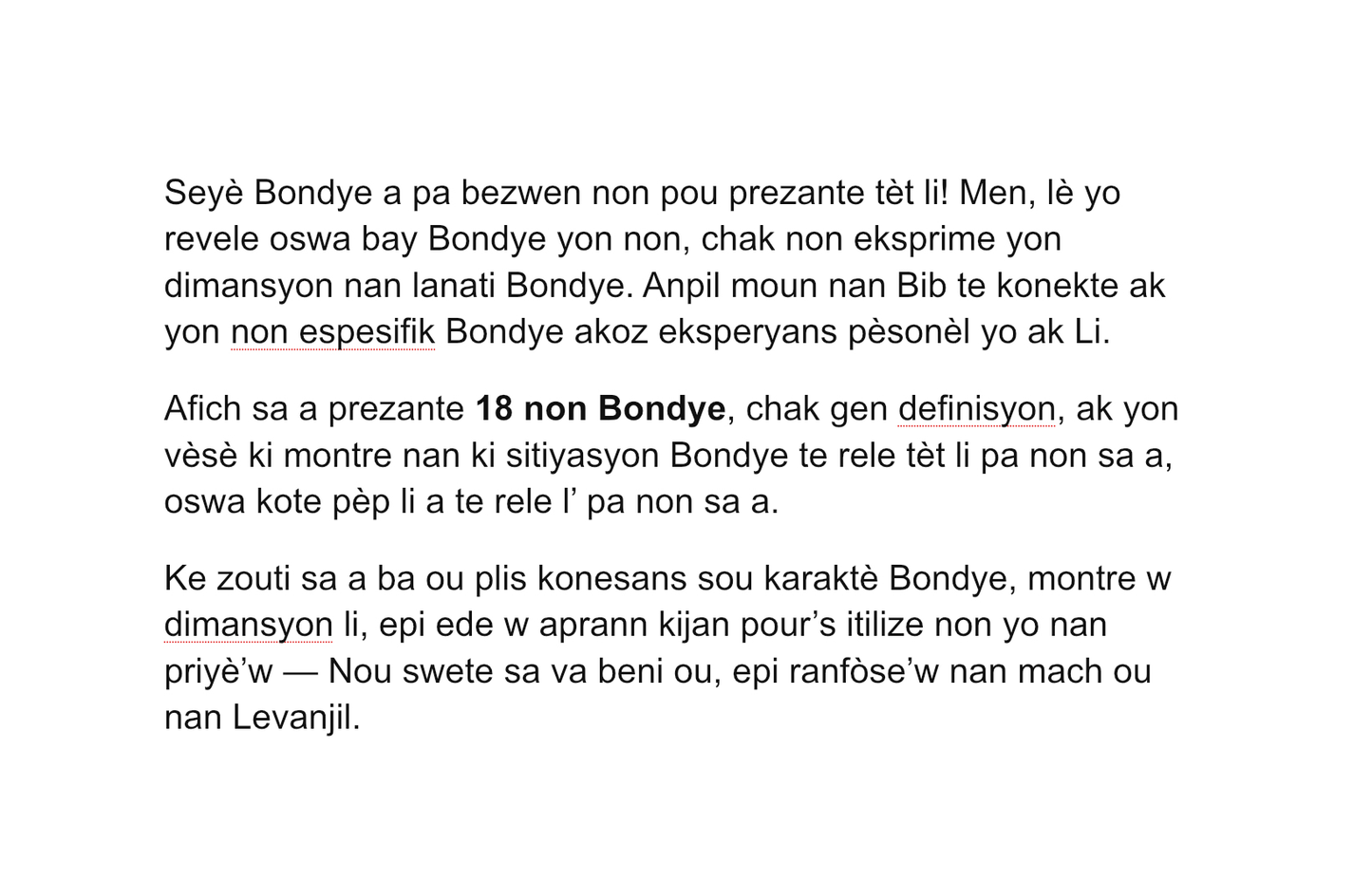 Non Bondye Yo (kreyòl)